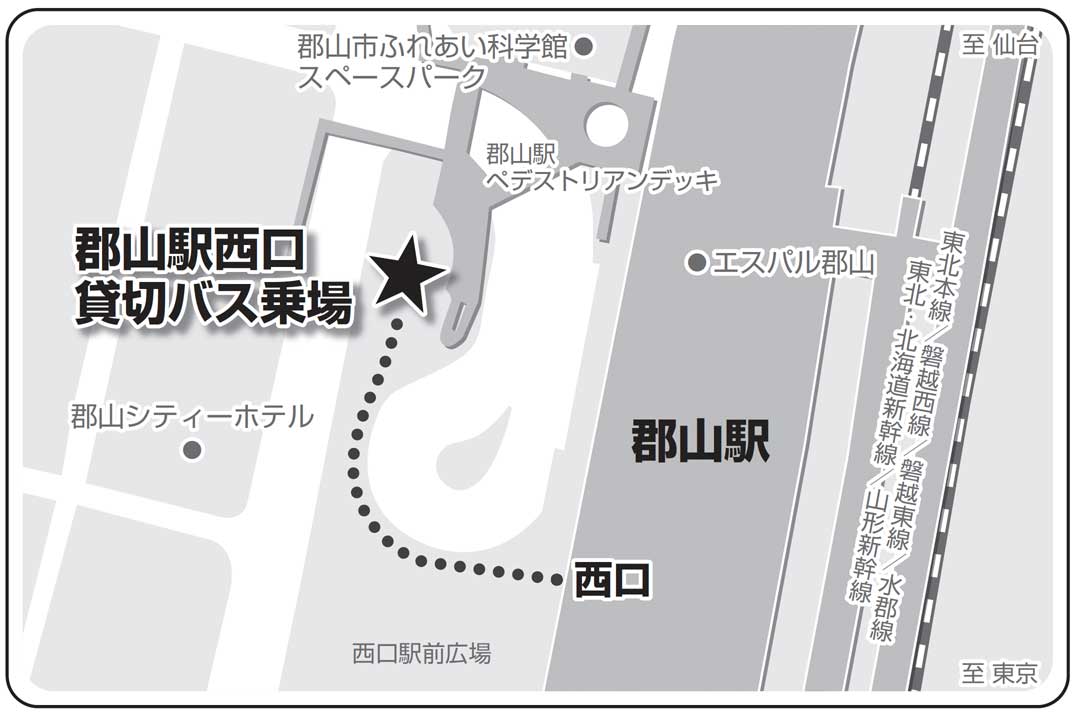 郡山駅発 臨時シャトルバス乗り場案内